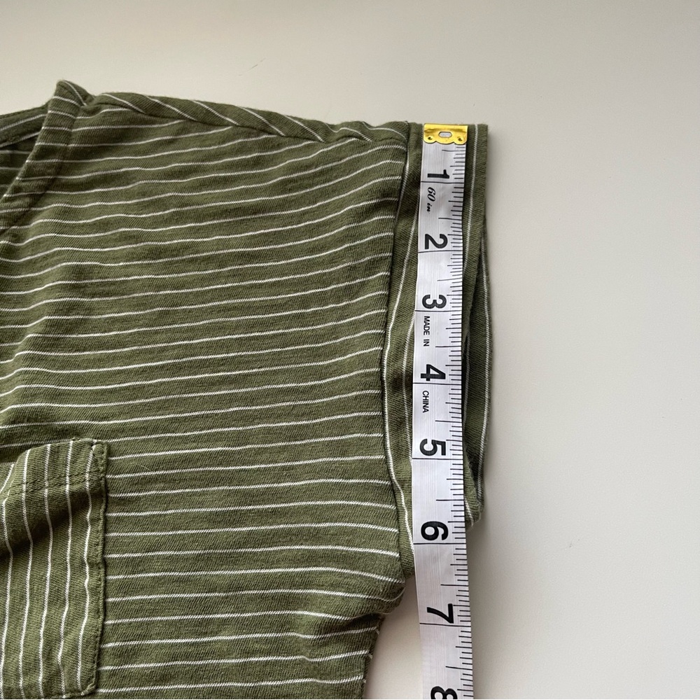 Talbots Olive Green White Pin Striped Pocket Tee Coastal Quiet Luxury Minimalist - Picture 7 of 10